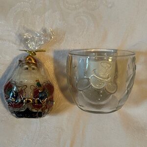 Festive Santa Candle and Snowman Holder Set